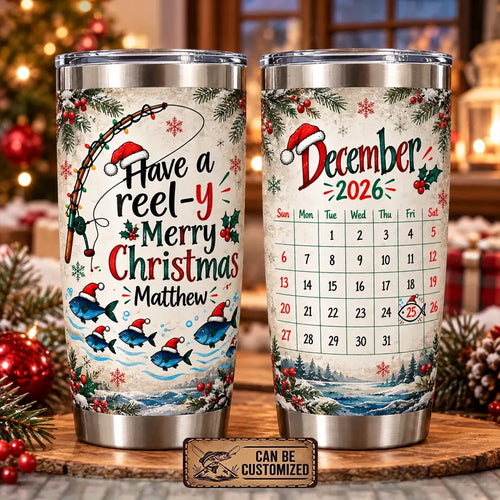 Personalized Have a Reel-y Merry Christmas 2026 20oz Fishing Tumbler