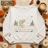 Fishing Is My Therapy Reel In The Joy Print & Embroidery Sweater