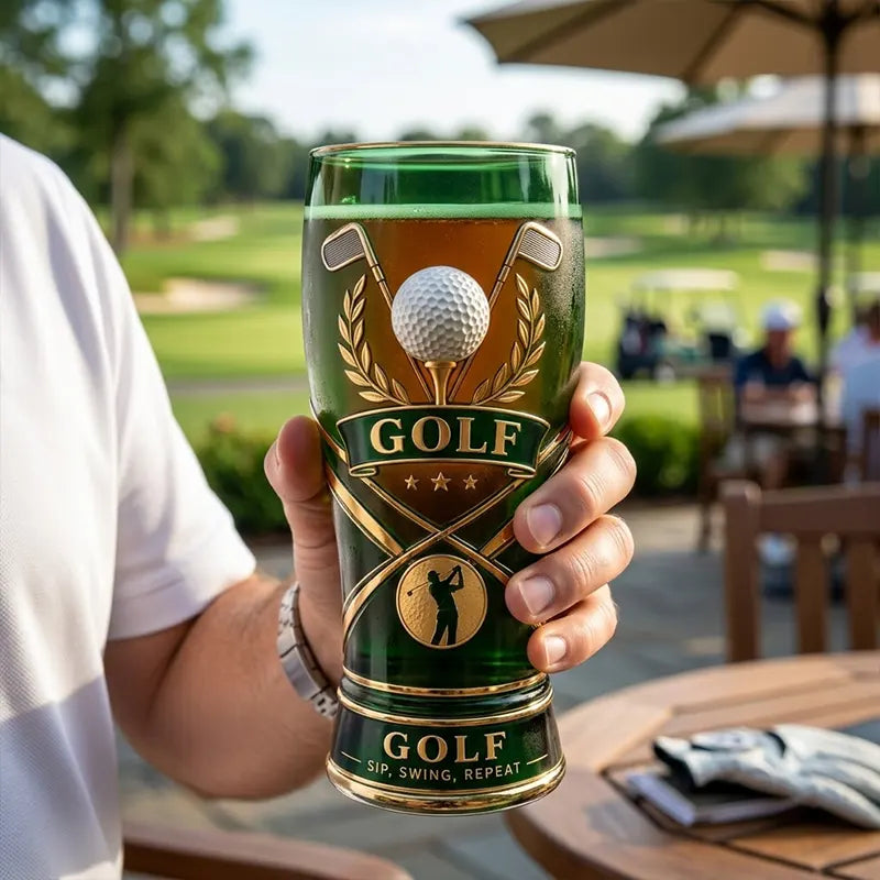 Personalized Golf Sip Swing Repeat Emerald Green Drinking Glass