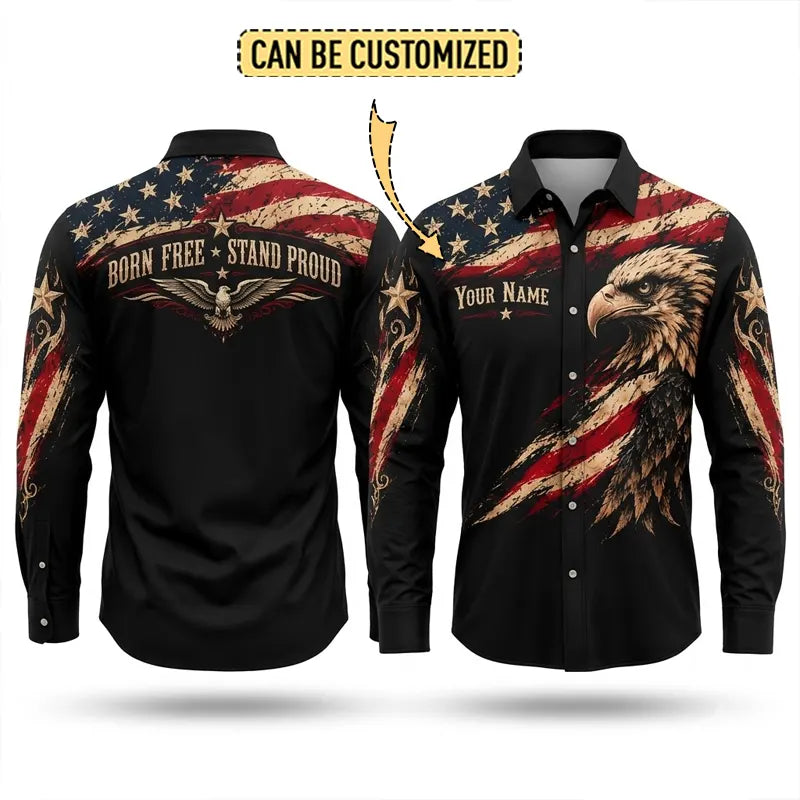 Born Free Stand Proud Bald Eagle Patriotic Americana Western Shirt