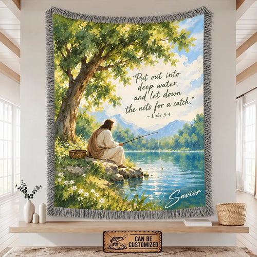 Jesus Fishing Luke 5:4 Christian Faith Tassels Blanket