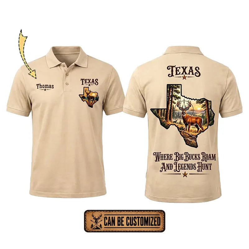 Personalized Texas Big Buck Hunting Polo Shirt