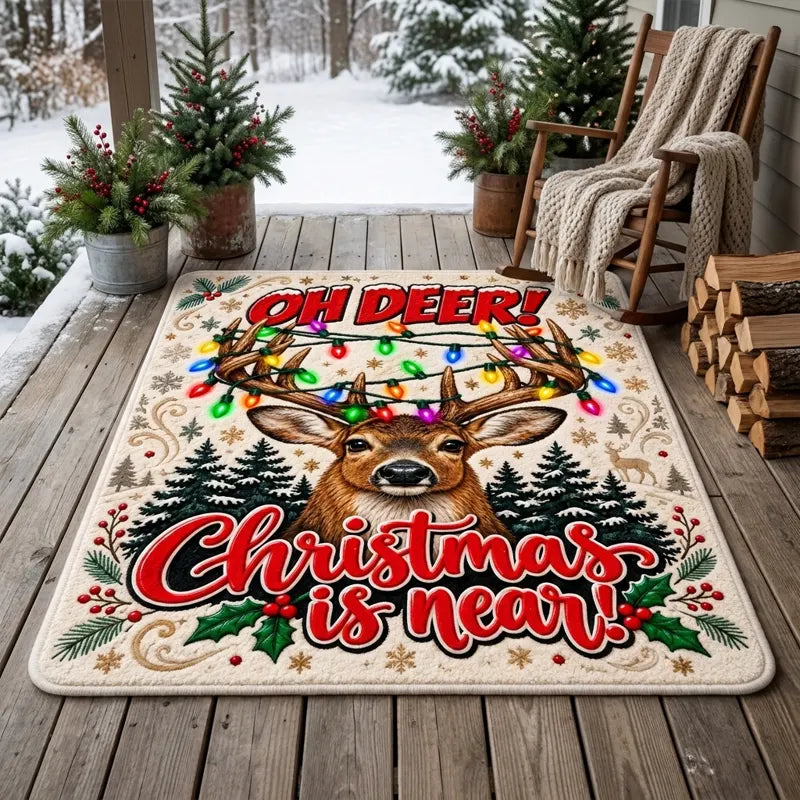 Oh Deer Christmas Is Near Reindeer Christmas Area Rug