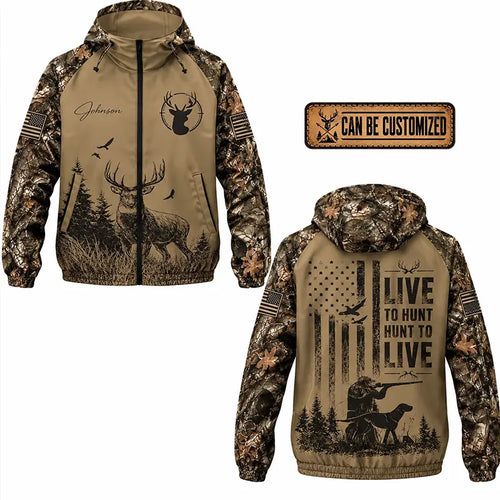 Personalized Live To Hunt Hunt To Live Camo Hunting Windbreaker Jacket