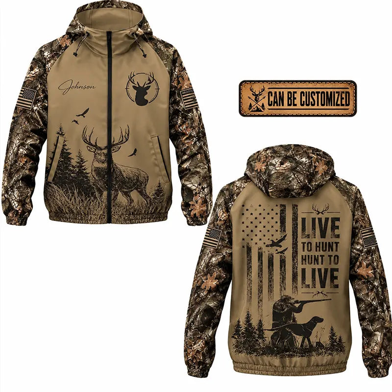 Personalized Live To Hunt Hunt To Live Camo Hunting Windbreaker Jacket