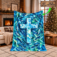 Personalized Savior Cross Ocean Fish Christian Fleece Blanket