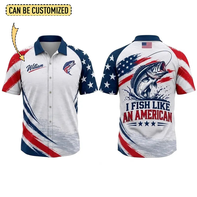 Custom American Bass Fishing Patriotic Hawaiian Shirt