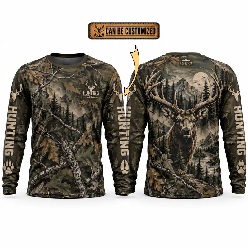Real Tree Camo Elk Hunting Graphic Long Sleeve Shirt