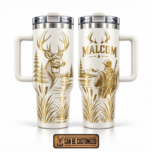 Whitetail Deer Hunting Laser Engraved 40oz Tumbler With Handle