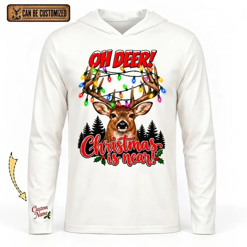 Personalized Oh Deer! Christmas Is Near Hooded Long Sleeve Shirt