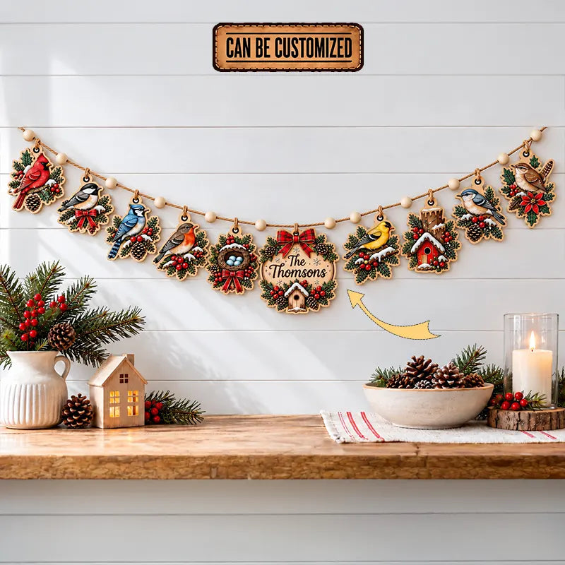 Personalized Winter Bird Christmas Wooden Garland