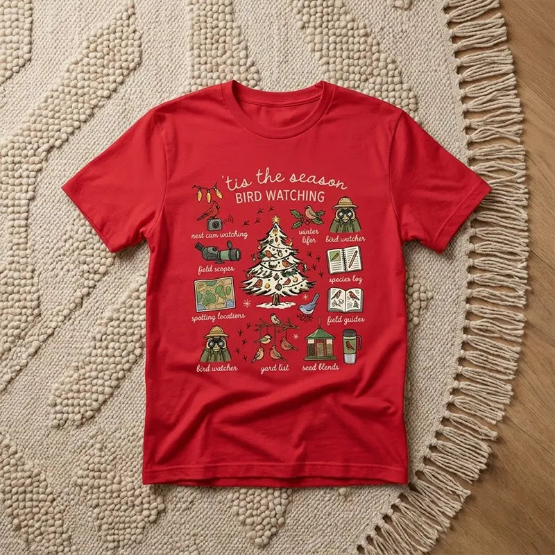 Vintage Christmas Bird Watching T-Shirt