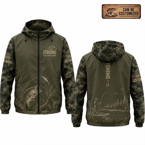 Personalized Fishing Reel Hook Repeat Digital Camo Windbreaker Jacket