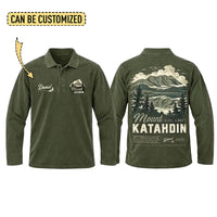 Personalized Mount Katahdin Vintage Hiking Polo Long Sleeve Shirt