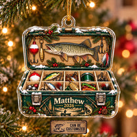 Personalized Fishing Tackle Box Christmas Acrylic Ornament