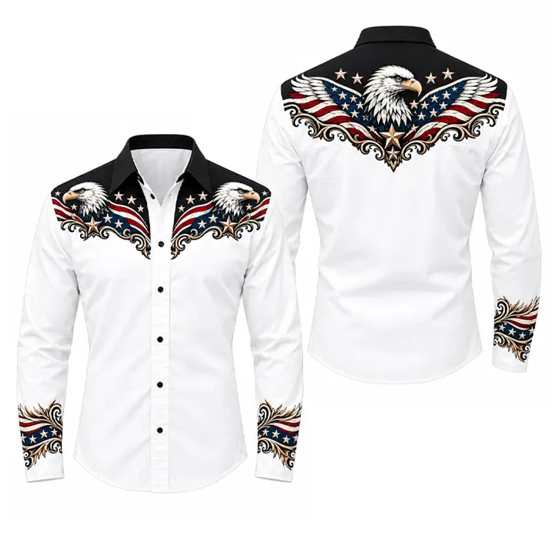 Personalized Western Bald Eagle American Flag Cowboy Western Shirt