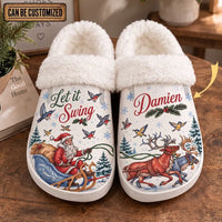 Personalized Let It Swing Christmas Reindeer Fur Slippers