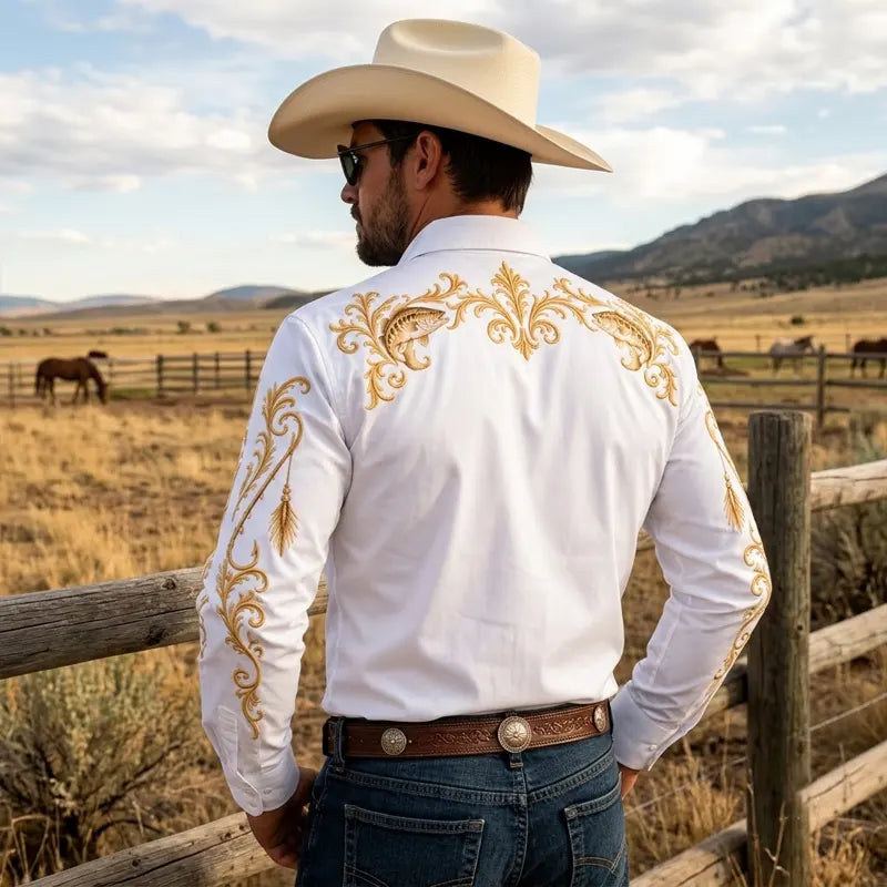 Reel Cowboy Gold Bass Fishing Western Shirt