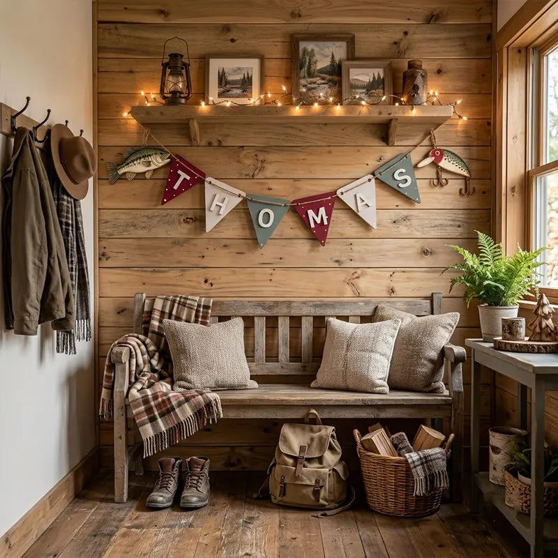 Personalized Fishing Cabin Wooden Garland