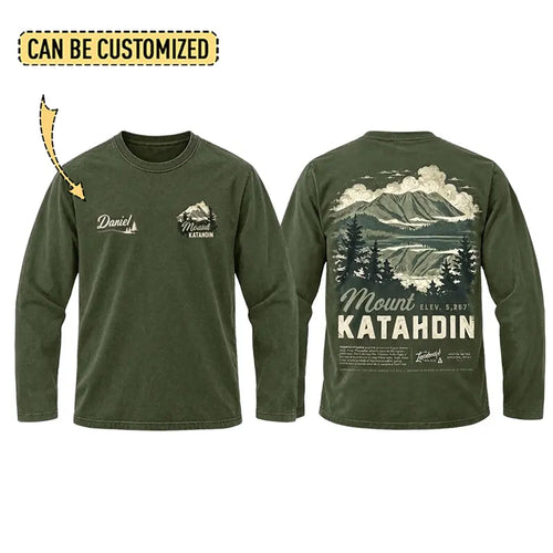 Personalized Mount Katahdin Vintage Hiking Long Sleeve Shirt