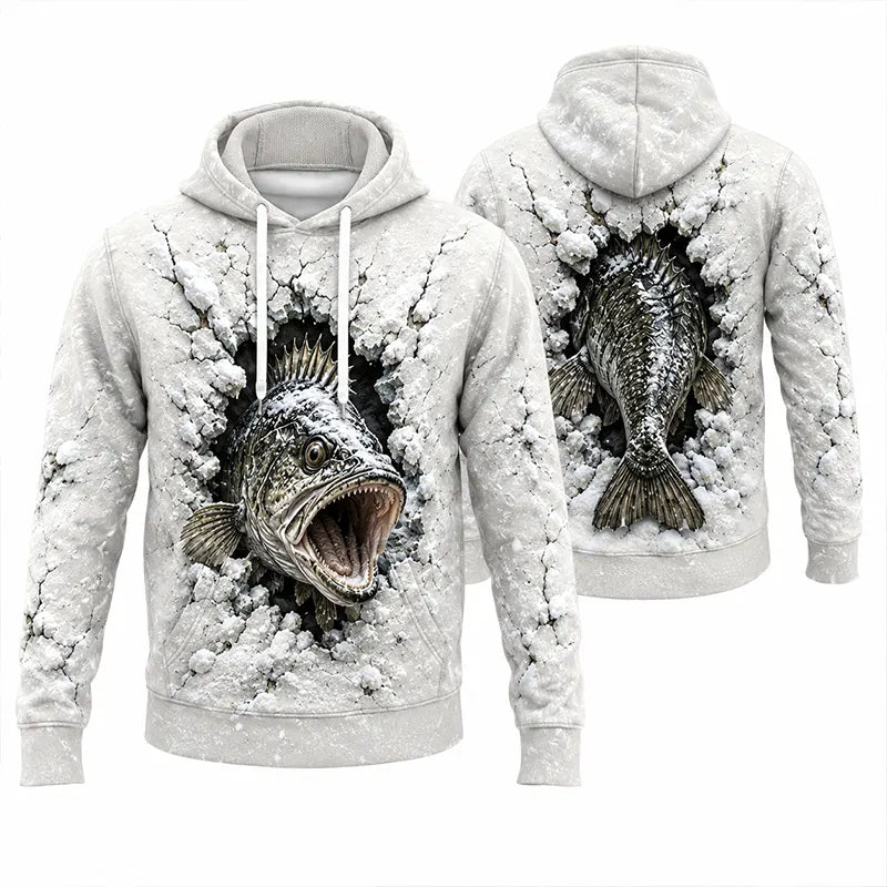 Cracked Snow 3D Largemouth Bass Fishing Hoodie