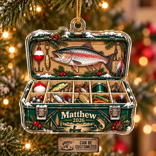 Personalized Fishing Tackle Box Christmas Acrylic Ornament