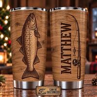 Personalized 20oz Wood Grain Fishing Tumbler
