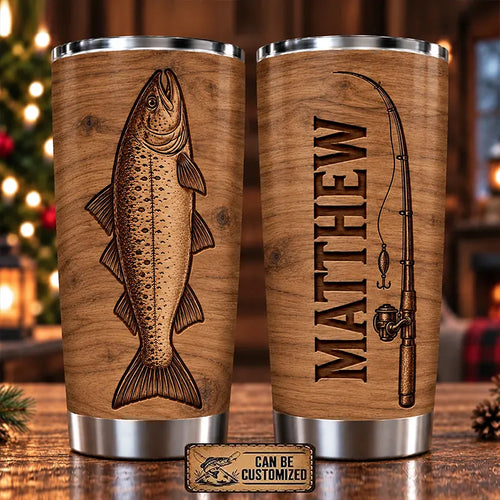 Personalized 20oz Wood Grain Fishing Tumbler