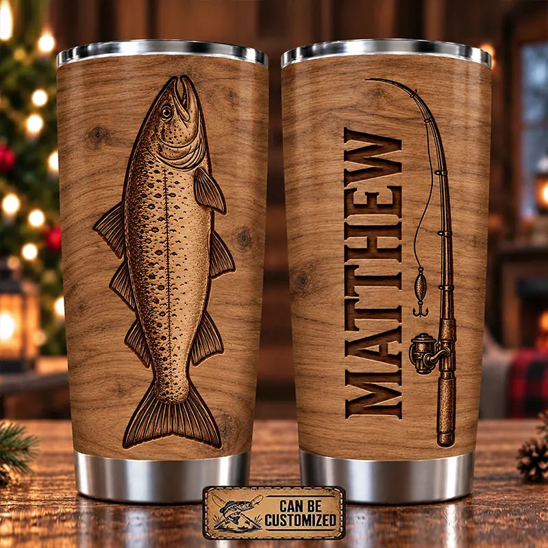 Personalized 20oz Wood Grain Fishing Tumbler