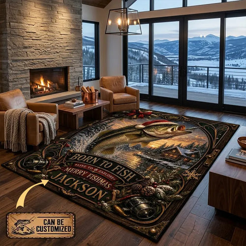Personalized Christmas Bass Fishing Merry Fishmas Vintage Rug