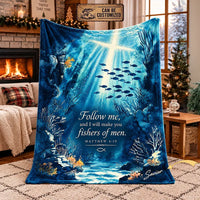 Personalized Matthew 4:19 Christian Fishing Ocean Fleece Blanket