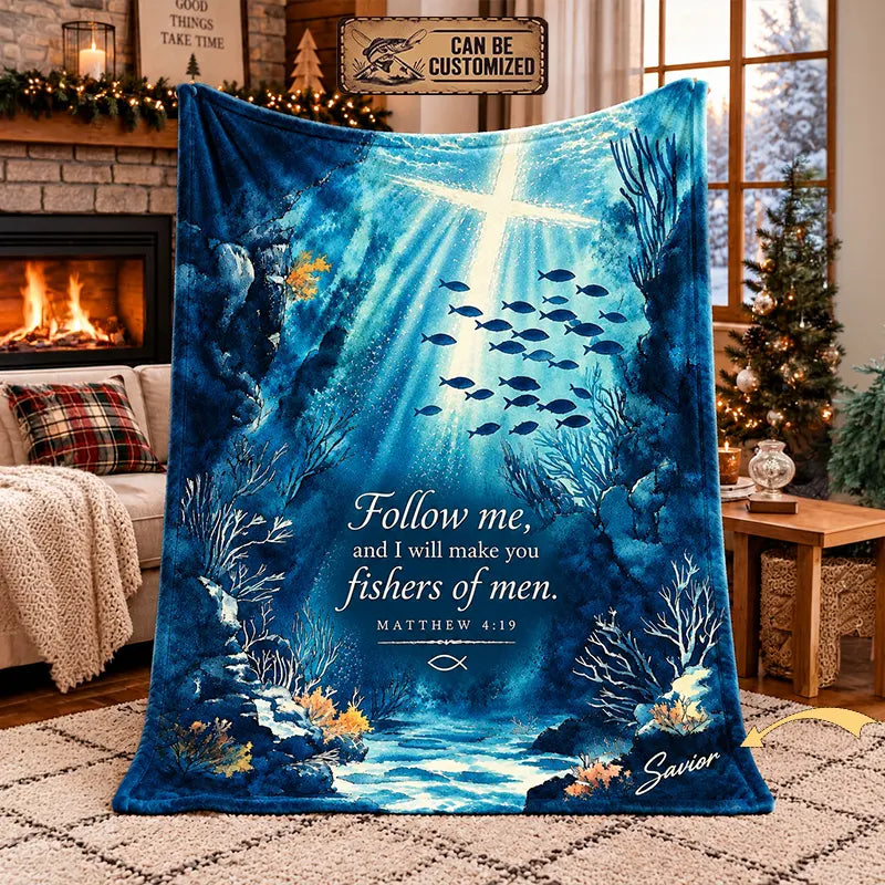 Personalized Matthew 4:19 Christian Fishing Ocean Fleece Blanket
