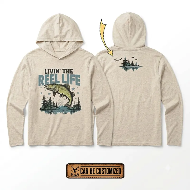 Personalized Livin' The Reel Life Fishing Hooded Long Sleeve Shirt