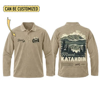 Personalized Mount Katahdin Vintage Hiking Polo Long Sleeve Shirt