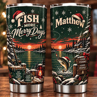 Fish More Merry Days Christmas Fishing 20oz Stainless Steel Tumbler