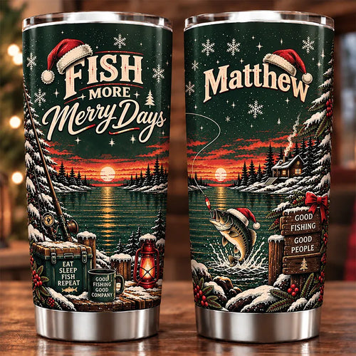 Fish More Merry Days Christmas Fishing 20oz Stainless Steel Tumbler