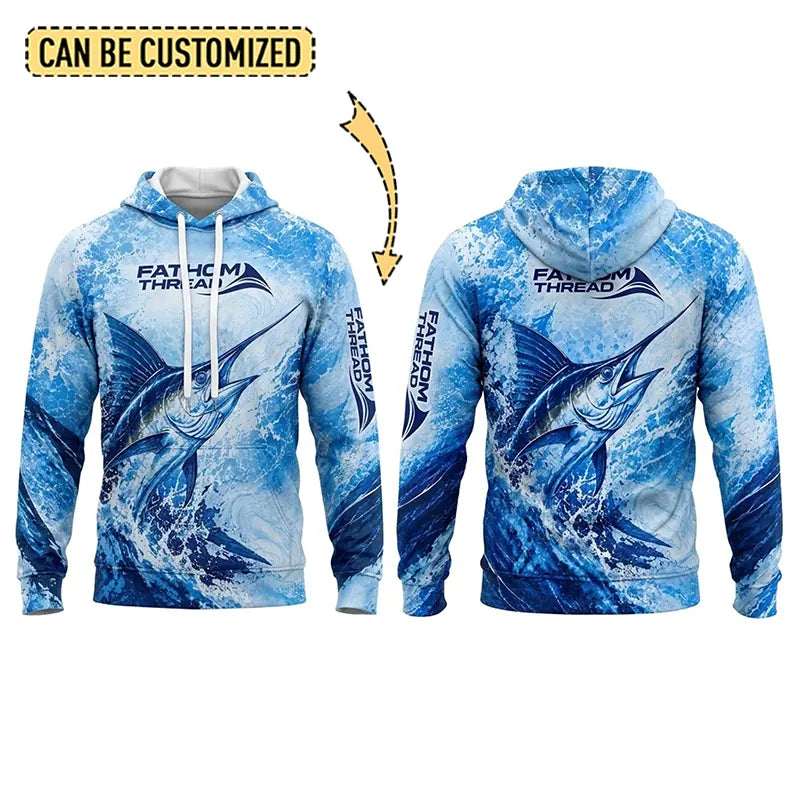 Personalized Deep Blue Predator Ocean Fishing Hoodie
