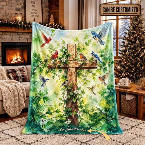 Savior Christian Cross Birds Faith Fleece Blanket