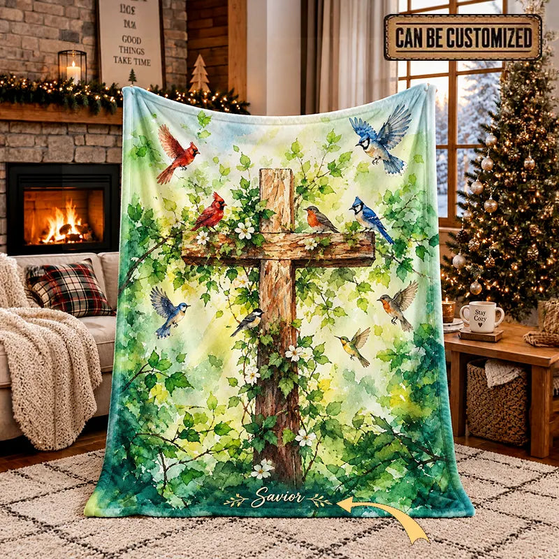 Savior Christian Cross Birds Faith Fleece Blanket