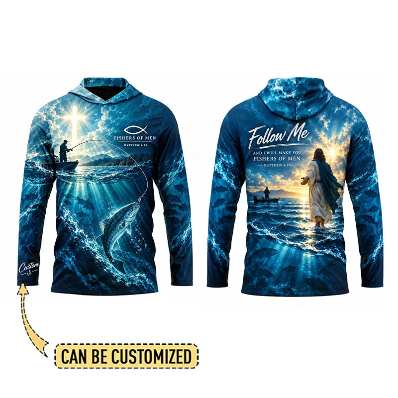Personalized Fishers of Men Catholic Fishing Hooded Long Sleeve Shirt
