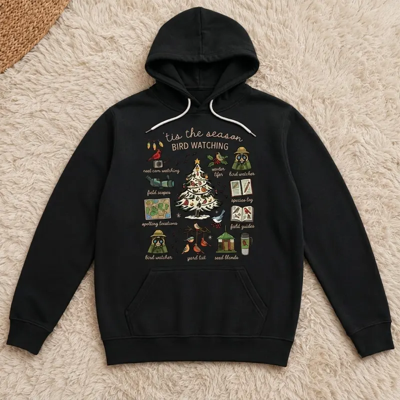 Vintage Christmas Bird Watching Hoodie