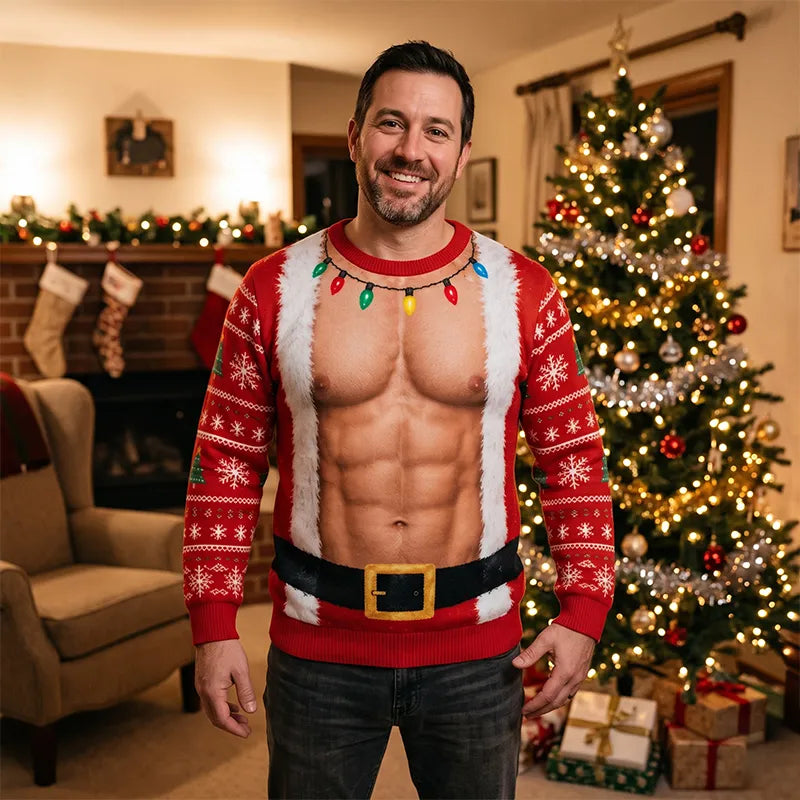 Funny Six Pack Santa 3D Ugly Christmas Sweater