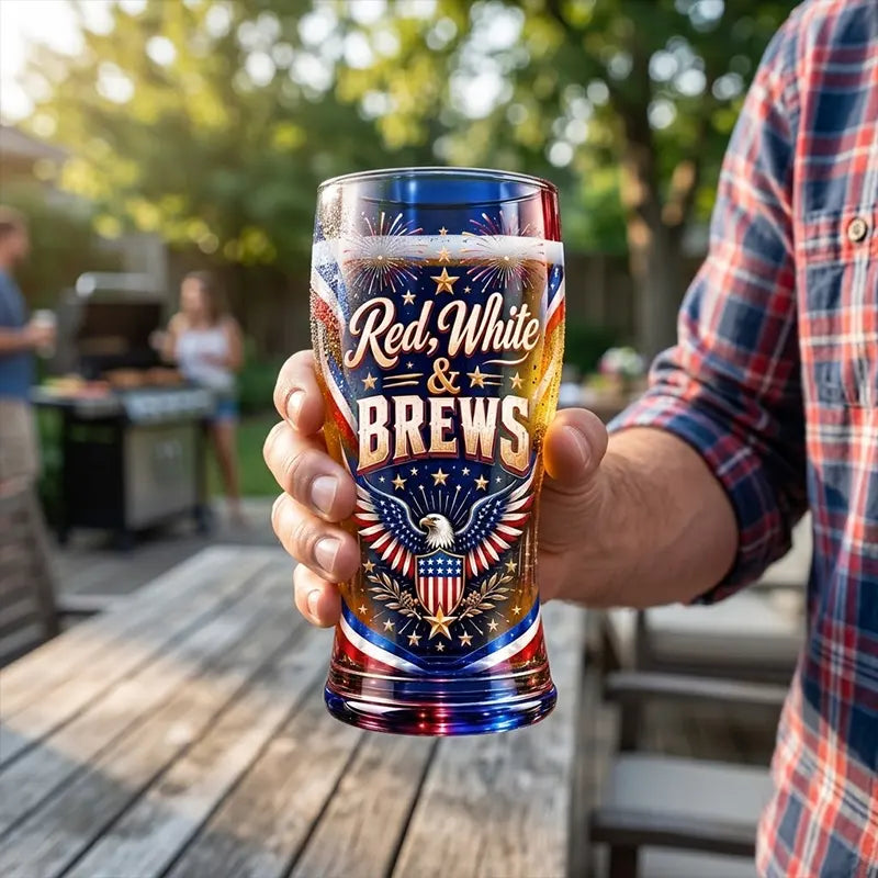 Red White & Brews Patriotic American Eagle Drinking Glass