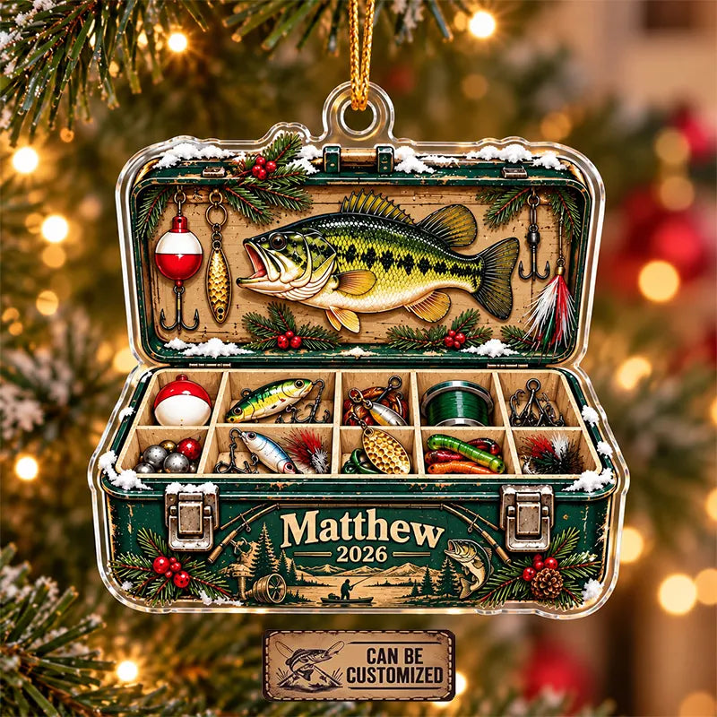 Personalized Fishing Tackle Box Christmas Acrylic Ornament