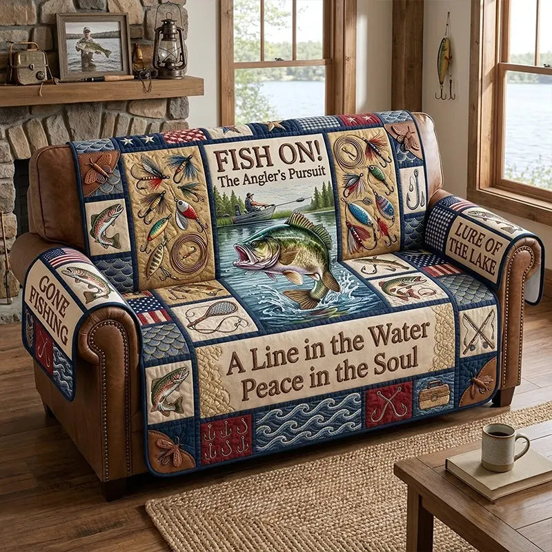 Fish On The Angler's Pursuit Quilted Sofa Cover