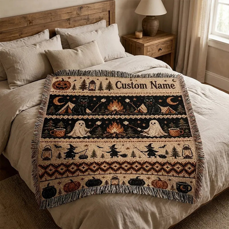Spooky Campfire Personalized Halloween Tassels Blanket