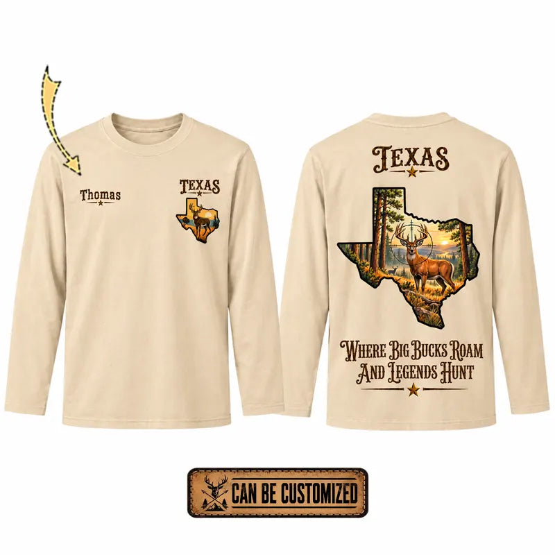 Personalized Texas Big Buck Hunting Long Sleeve Shirt