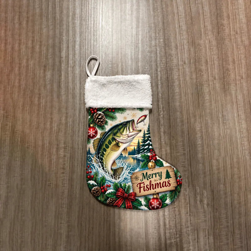 Merry Fishmas Bass Fishing Christmas Stocking