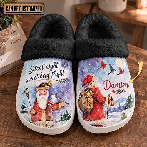 Personalized Silent Night Sweet Bird Flight Christmas Fur Slippers