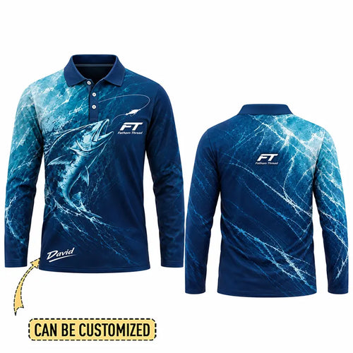 Personalized Fathom Thread Ocean Fish Polo Long Sleeve Shirt